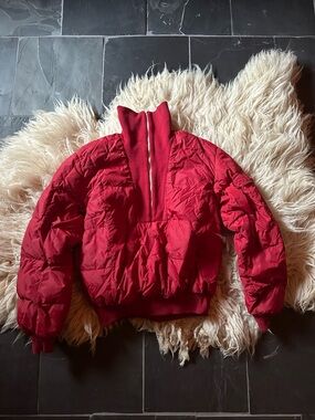 Eddie Bauer Red Quilted Puffer Jacket with High Collar